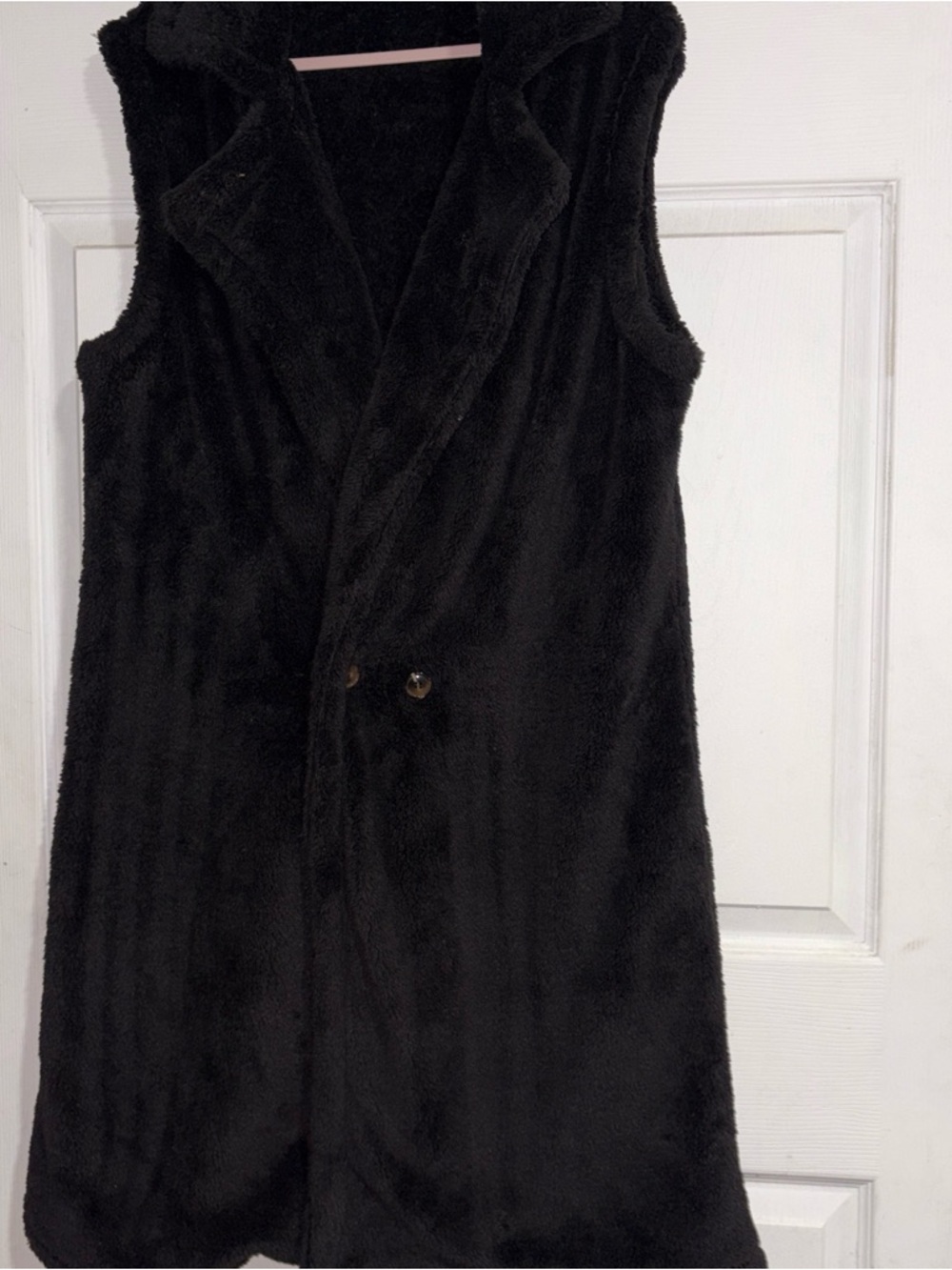 SHEIN Black Faux Fur Longline Sleeveless Vest with Lapel Collar